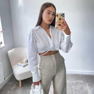 NWT ZARA WRAP BLOUSE WHT SZ L